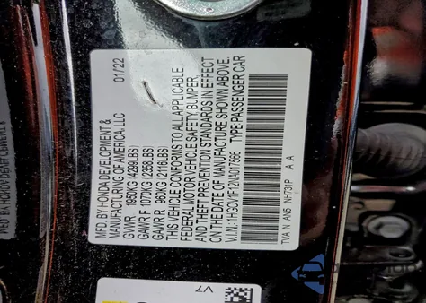 2022 Honda Accord Lx из США, поврежденный, VIN 1HGCV1F12NA017566